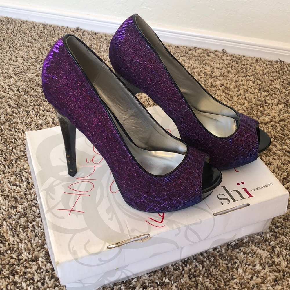 Purple shimmer cheetah print heels